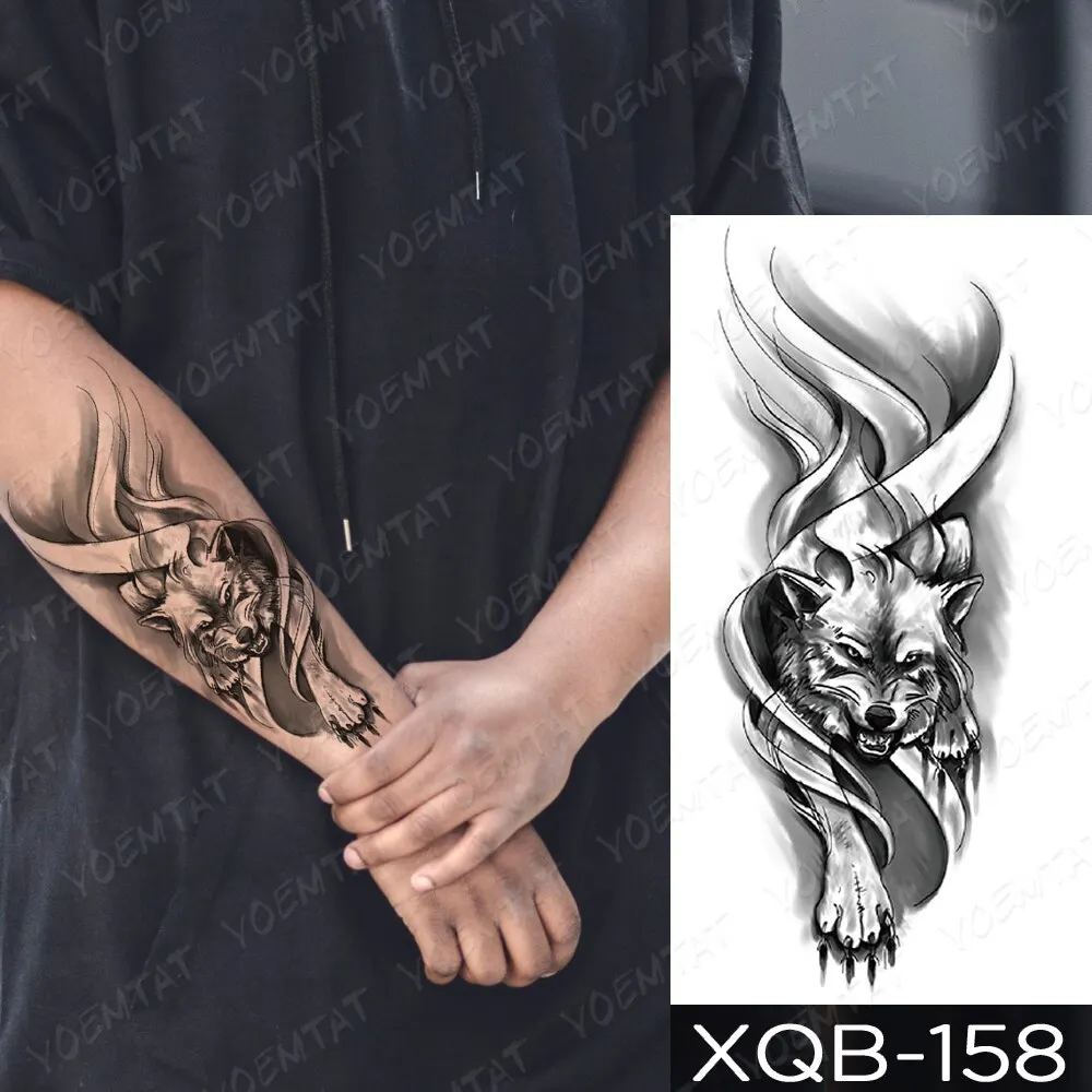 Sdrawing Temporary Tattoo Stickers Fox Lion Tiger Wolf Peony Rose Flowers Leaf Flash Tatto Women Men Body Art Arm Fake Tattoos