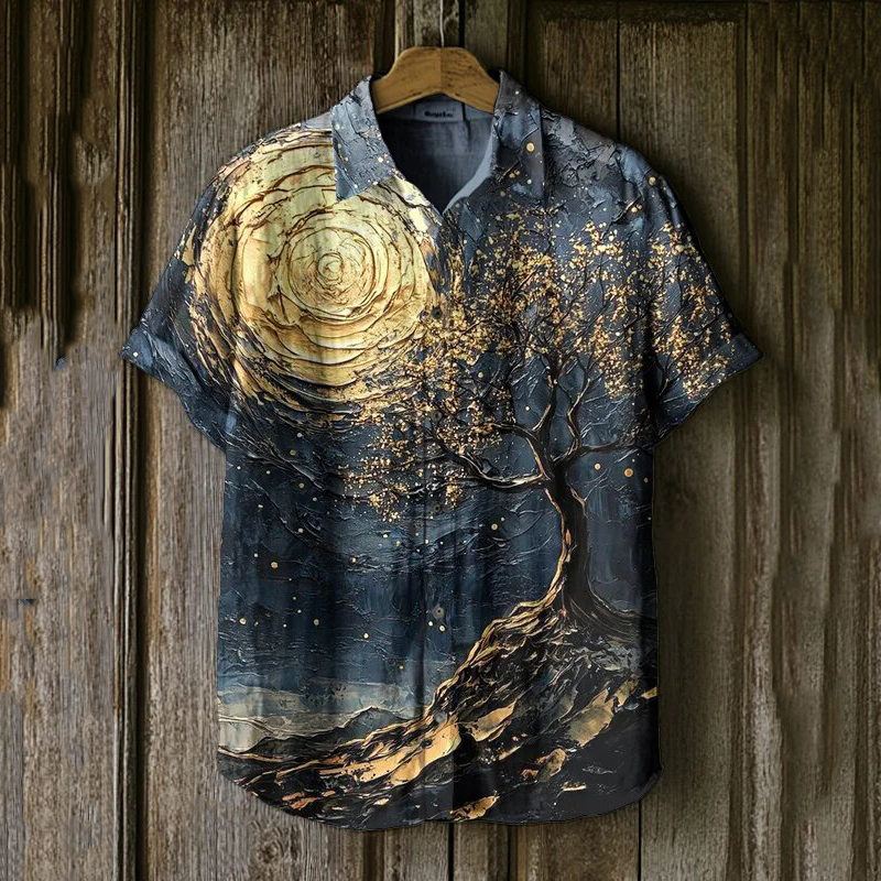 Men's Moonlight Tree Natural Scenery Art Print Casual Shirt  artssus