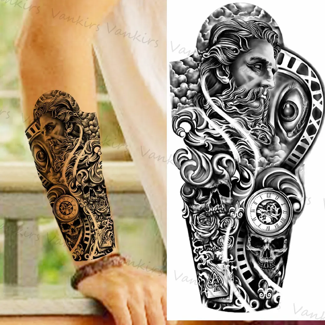Sdrawing Lion Crown Temporary Tattoos For Women Men Wolf Compass Tiger Mountain Flower Fake Tattoo Sticker Arm Body Tatoos