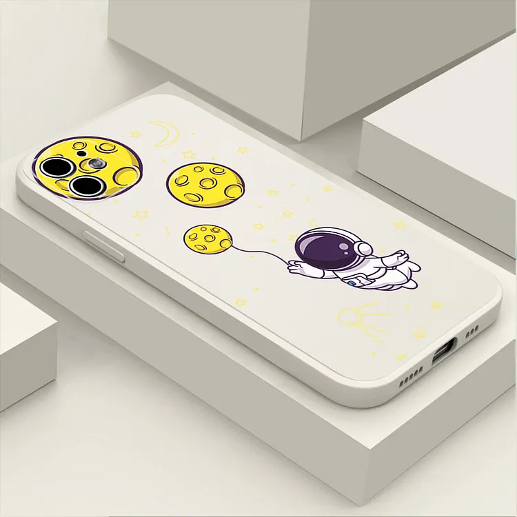 Cartoon Space Astronaut Moon Phone Case For iPhone