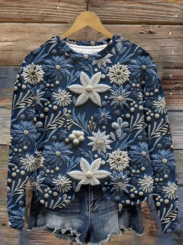 Women's Floral Embroidery Pattern Art Print Sweatshirt