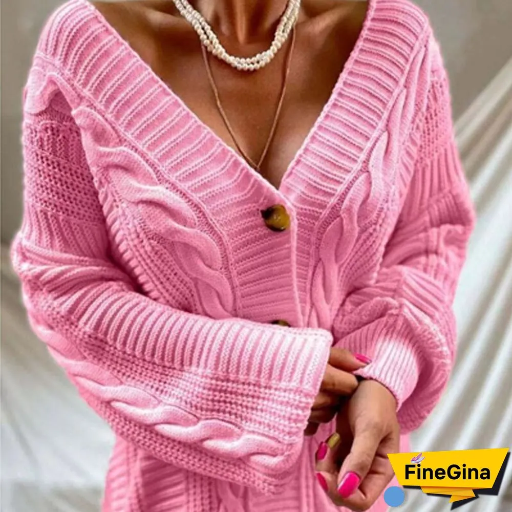 Autumn Twist Knitted Women Sweater Coats Casual Warm Long Sleeve V-Neck Button Sweaters Retro Harajuku Loose Cardigan Streetwear