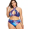 XXXL 3XL 4XL 5XL Plus Size Bikini Galaxy Print Halter Purple Swimwear Women Plus Size Bodysuit Swimming Beach Wear 2018 New