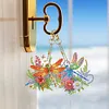 (US Local)6Pcs Acrylic Double Sided Dragonfly Diamond Painting Keychain for Bag Decor