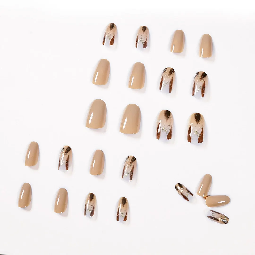 24pcs Tea Color Leopard Pattern Fake Nails Full cover Fake Nails Glue DIY Manicure Nail Art Tools-Nail Inspo