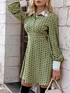 Contrast Color Lapel Collar Polka-Dot A-Line Fashion Mini Dress