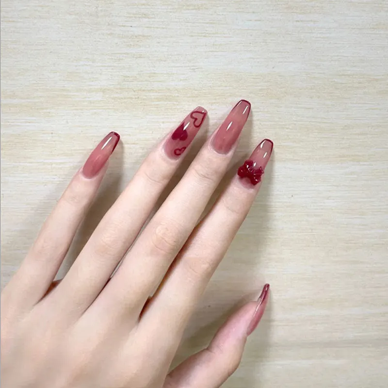 24pcs Butterfly Nail Patch Glue Type Removable Long Paragraph Fashion Manicure Wearable False Nails Patch With Glue Fake Nails-Nail Inspo