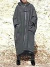 Urban Loose Solid Color With Hooded Pockets Zipper Coat