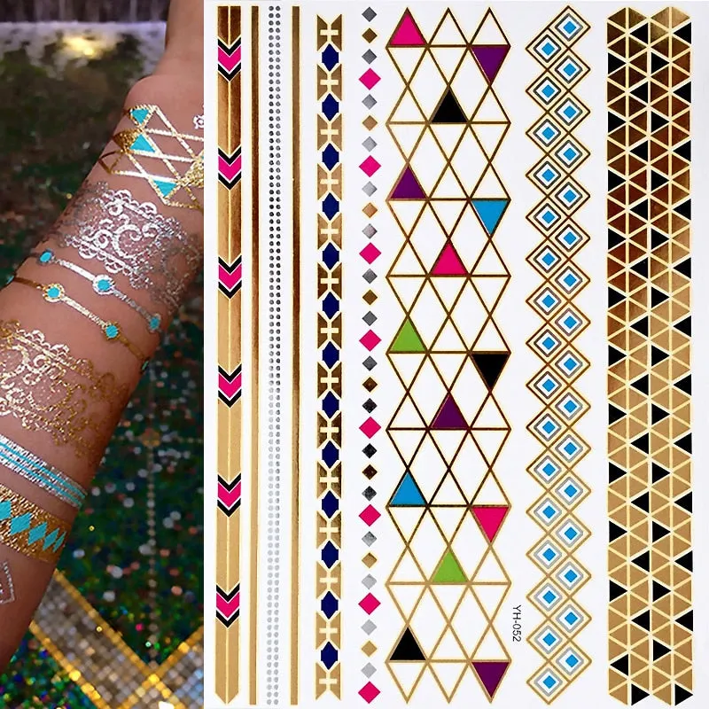 Temporary Tattoos Gold Silver Metallic Tattoo Arm Body Tattoo Cool Bracelet Style Girl DIY Golden Flash Tattoos