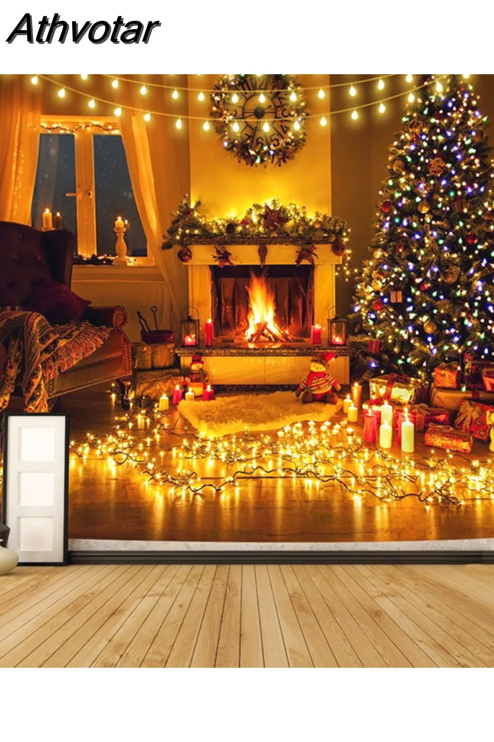 Athvotar Happy New Year Tapestry Christmas Fireplace Wall Hanging Cloth Home Background Bedroom Bedside Decorative Xmas Tree Tapiz