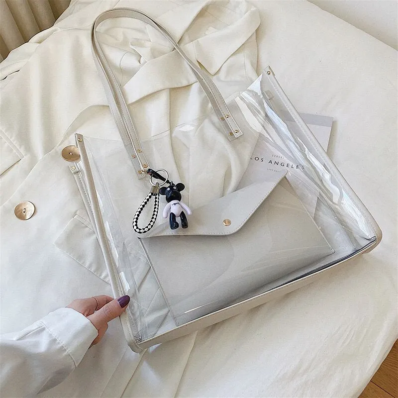 Summer Transparent Large Bag Female 2020 Popular New Fashion Korean Style All-match Large Capacity Fashion Shoulder Bag Gel Bag