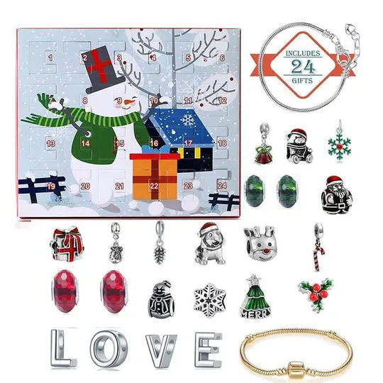 Calendrier De Compte &agrave; Rebours 24 jours Bricolage Perl&eacute; Bo&icirc;te Aveugle Cadeau De No&euml;l Bracelet