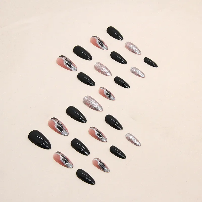 Churchf Churchf Pure Color Galaxy Nail Sweet Cool Hot Girl Ins Wind Almond Nail Black Fake Round Nail Nail