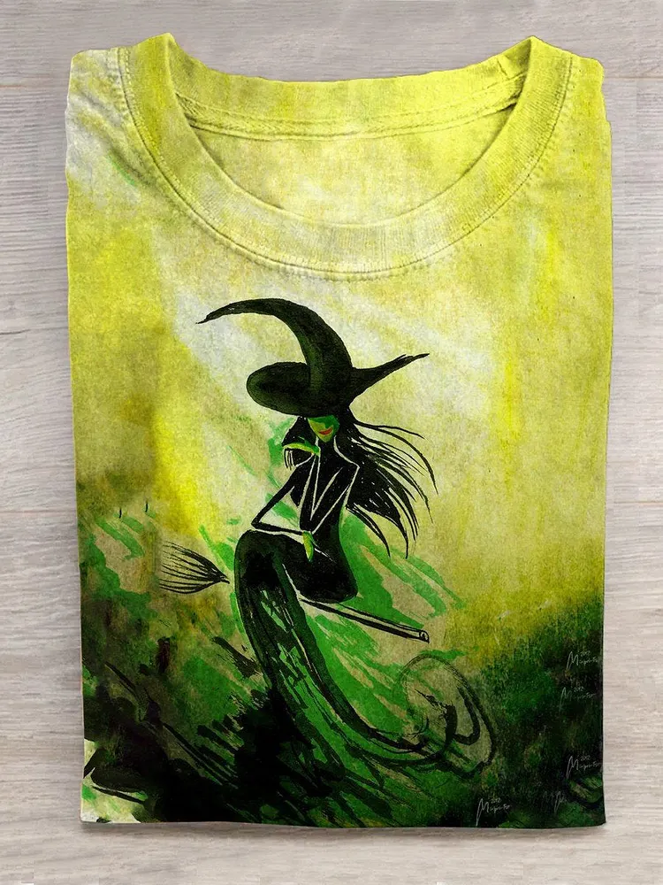 Unisex Halloween Witch Print Casual T-Shirt