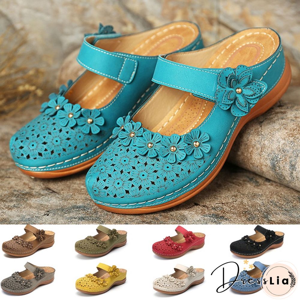 Women Vintage Style Sandals Flats Shoes Summer Casual Shoes Retro Shoes for Women Leather Shoes