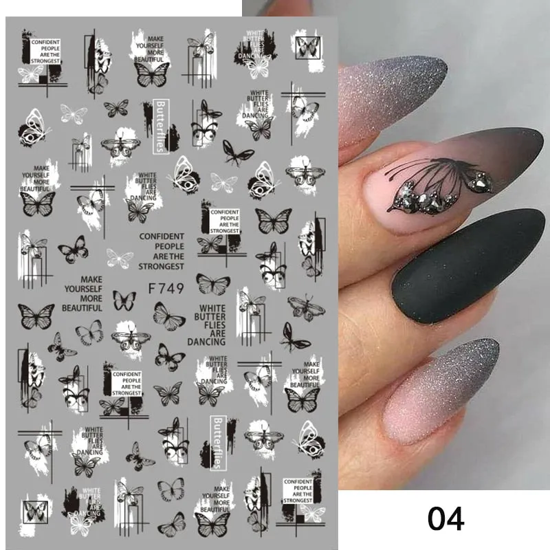 2021 Hot 3D Nail Art Stickers Butterfly Pattern Transfer Sticker Decals Self Adhensive Slider Decoration Nail DIY Design