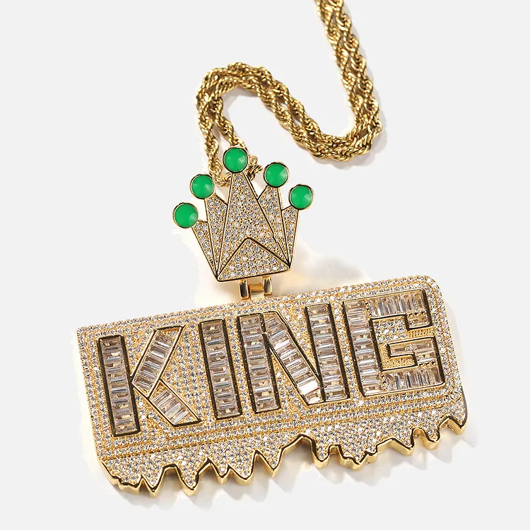 Iced King Crown Pendants Hip Hop Bling Bling Necklaces For Men