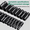 15pcs Electric Wrench Sleeve Head with Portable Storage Case 8-32mm Black Finish