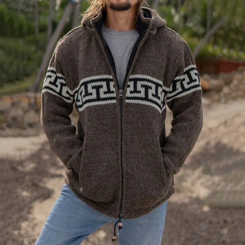 Mens Vintage Fair Isle Knitted Hooded Cardigan