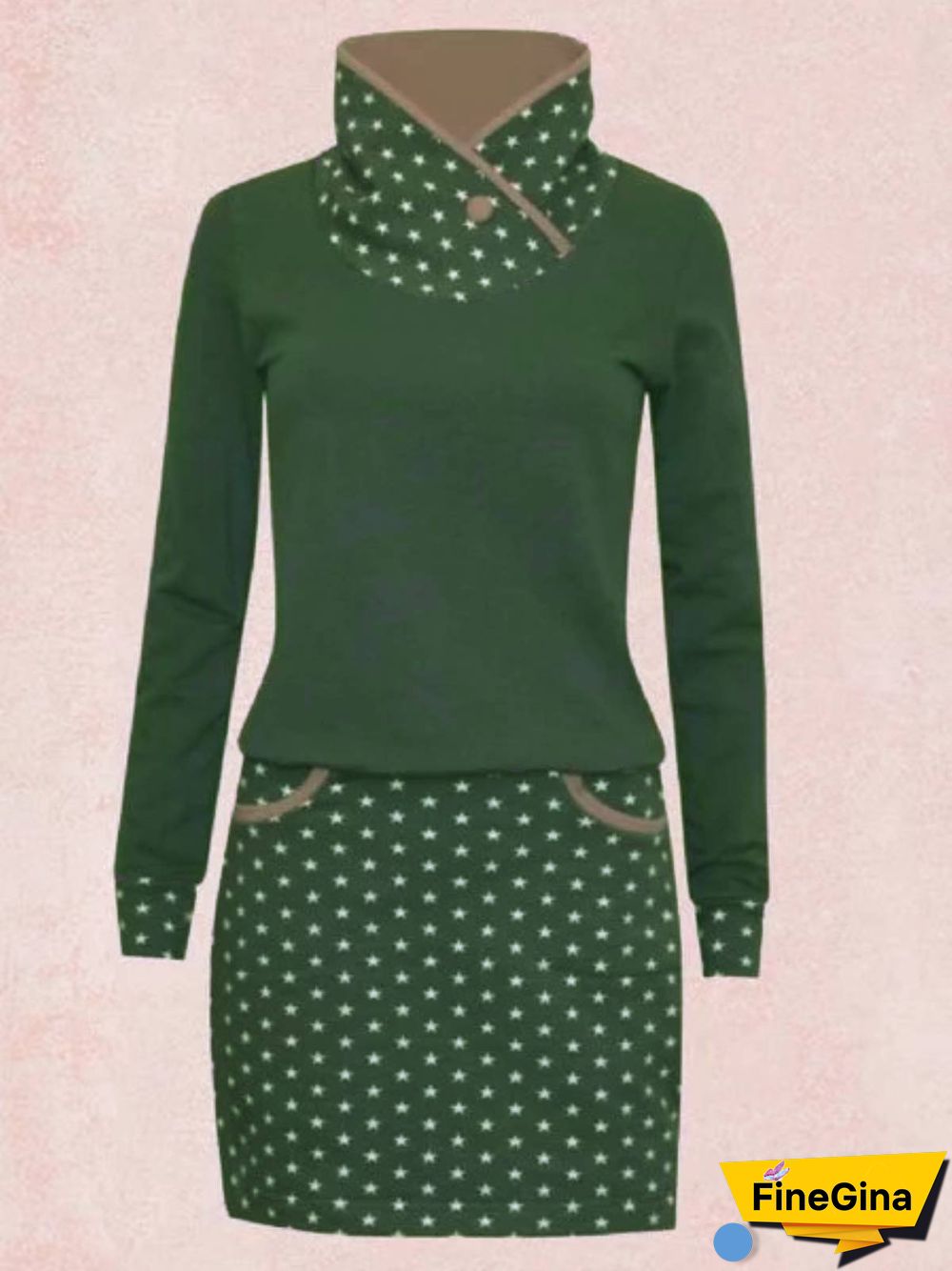 Gray Casual Long Sleeve Paneled Knitting Dress