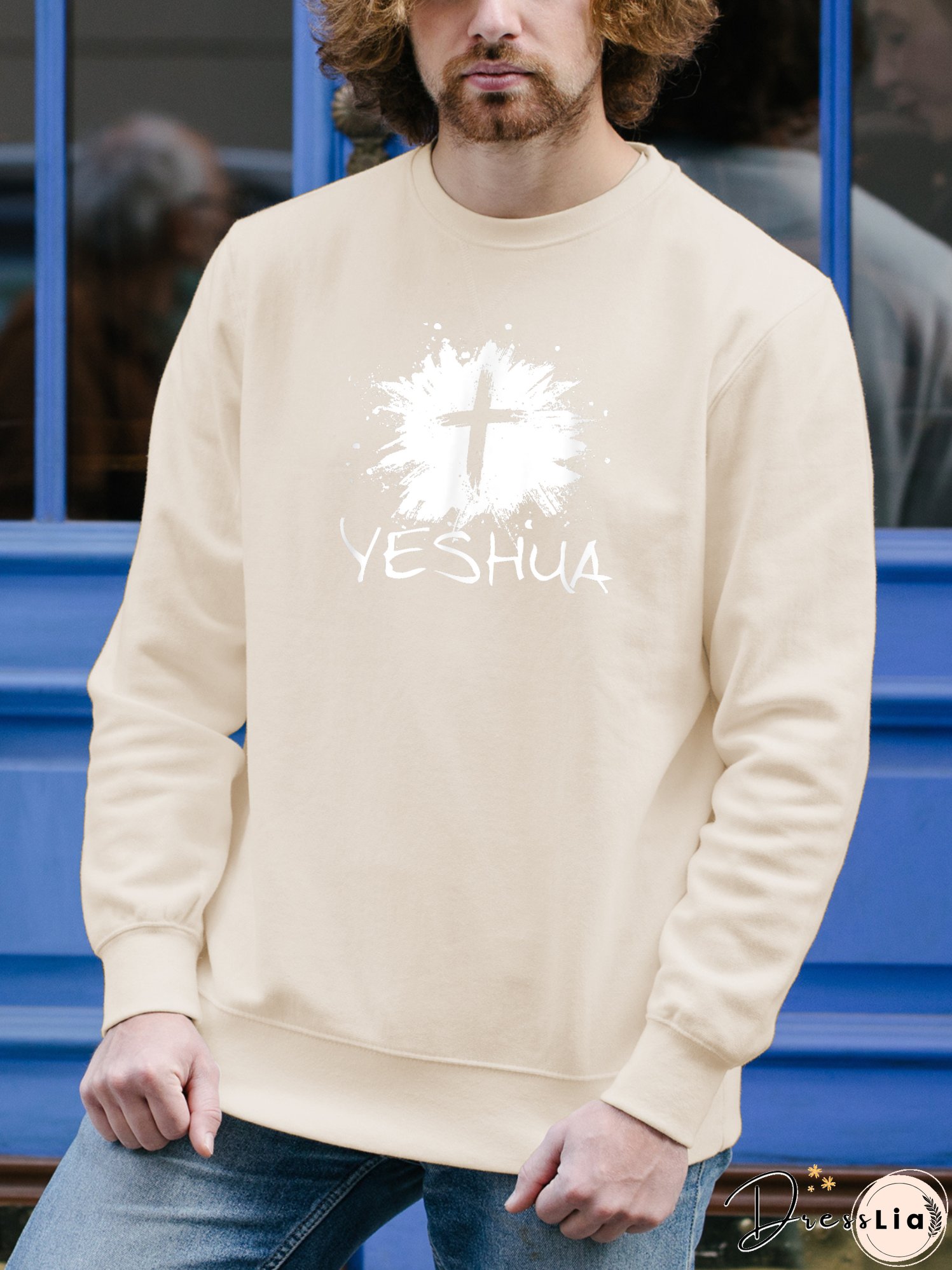 Men's Long Sleeve Sweatshirt Jesus Cross Print on Sweatshirt Top Gifts for Dad Father