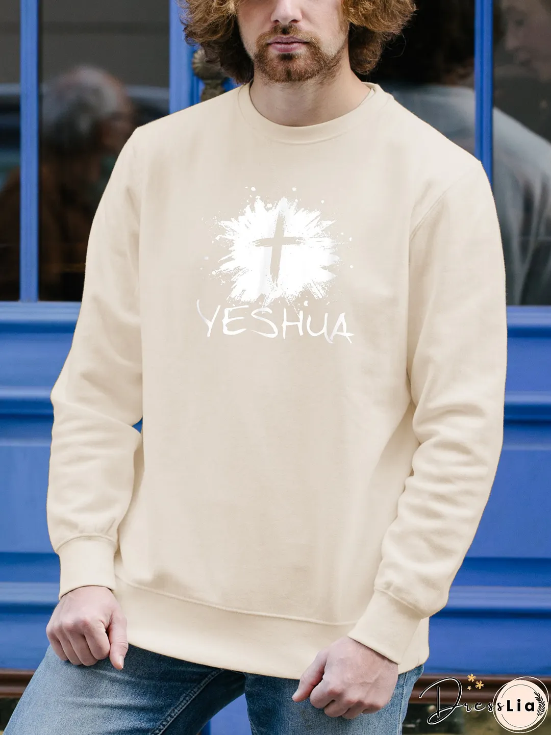 Men's Long Sleeve Sweatshirt Jesus Cross Print on Sweatshirt Top Gifts for Dad Father