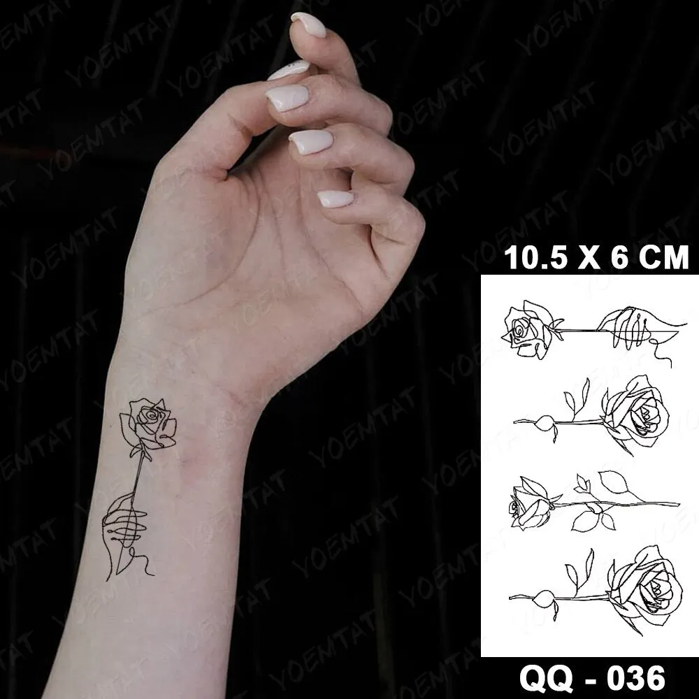 Waterproof Temporary Tattoo Sticker Small Lines Flowers Flash Tatoo Geometry Hand Arm Wrist Fake Tatto For Body Art Women Child
