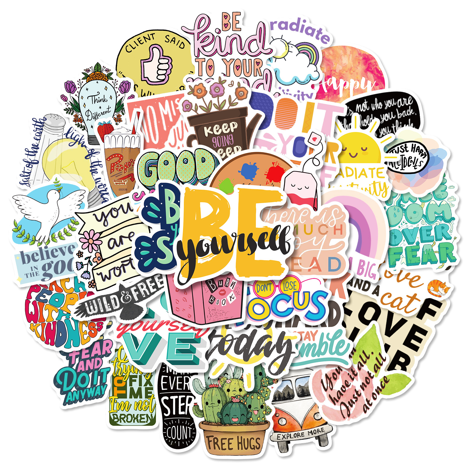 50pc Inspirational Stationery Stickers Set for DIY Creatives & Bullet Journals