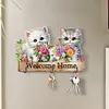 (US Local) DIY Crafts Wooden Cat & Flower Diamond Painting Art Craft Wall Hooks Kit