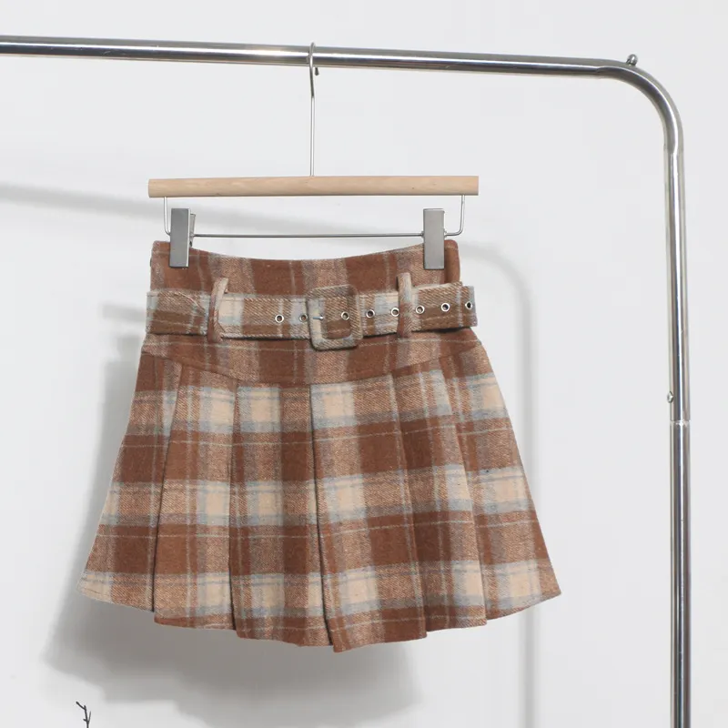 Churchf S-2XL With Belt ~ Lattice Hair Of The Hundred Folded Skirt High Waist Anti-Light Small A-Word Skirt 8382