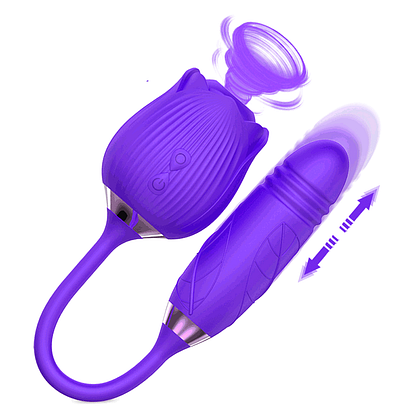 thrust and tickle rose rechargeable vibrator Evolved Novelties Wild Rose Thrusting Bullet with Tongue-Flicking Rose main image 1