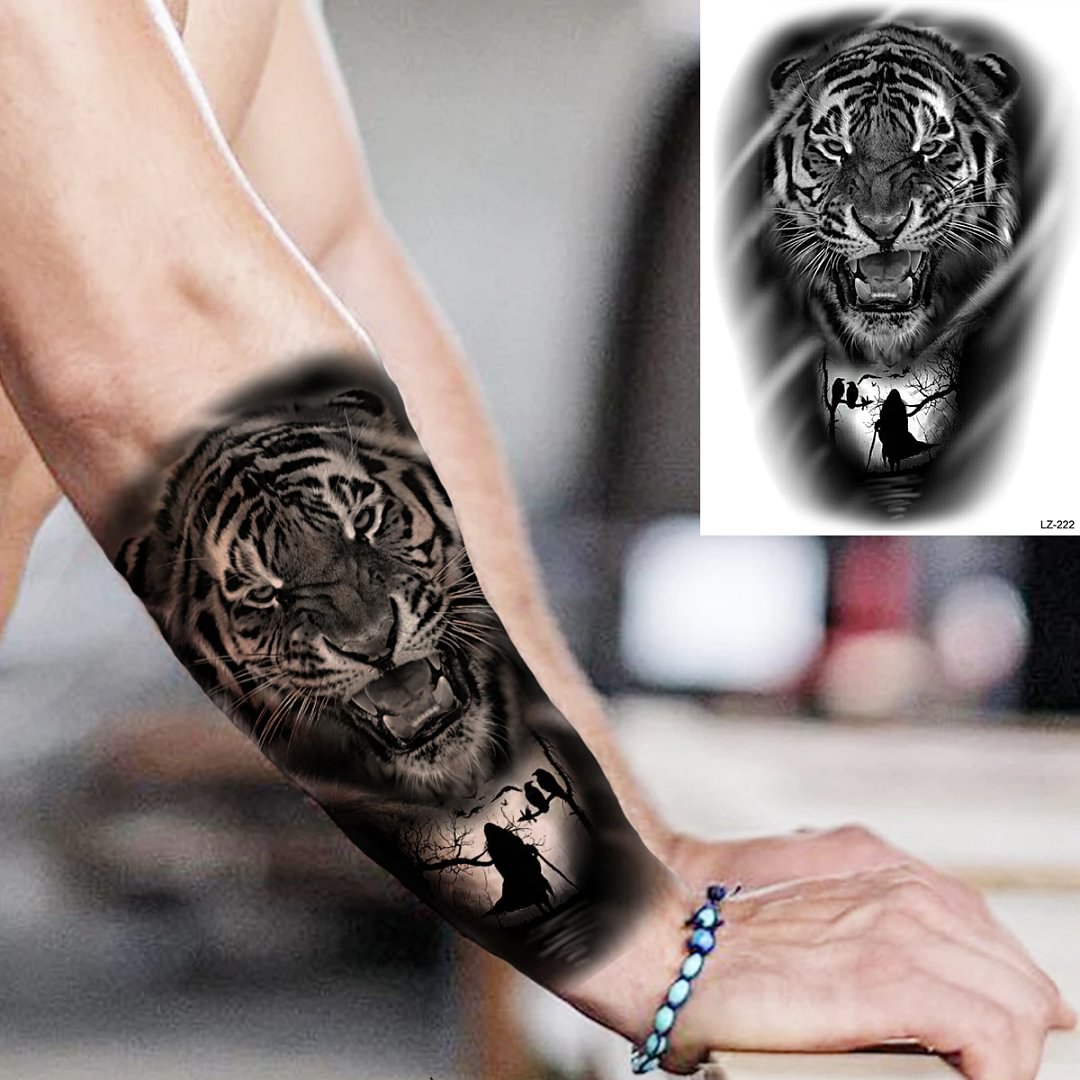 Sdrawing Cuttlefish Skeletion Scary Temporary Tattoos For Men Women Pirate Tiger Skull Totem Fake Tattoo Sticker Tatoos Octopus