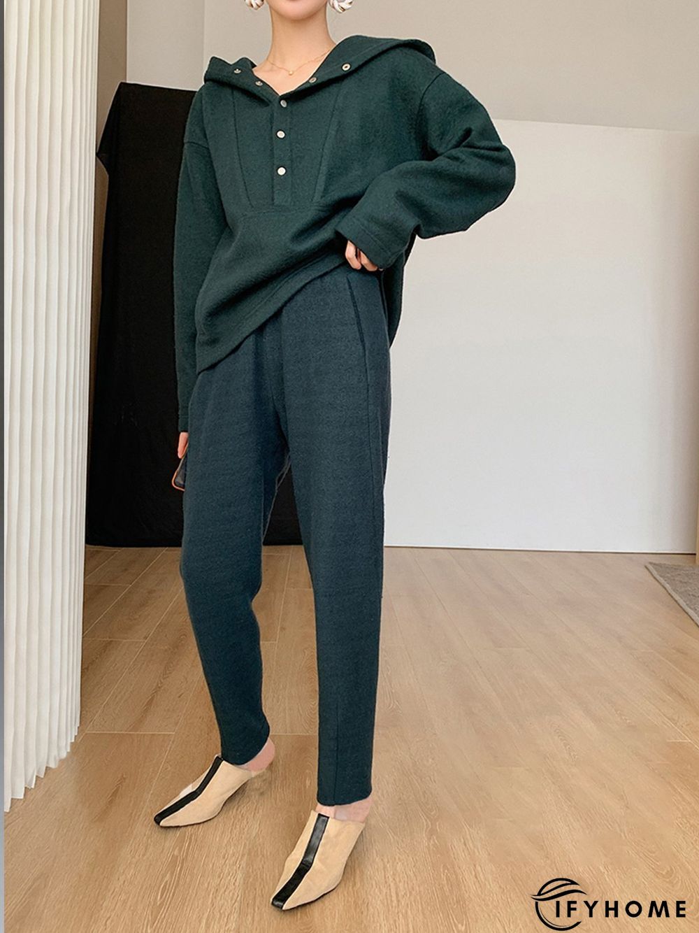 Long sleeve Casual Regular Fit Hoodie Plain Sweatshirt | IFYHOME