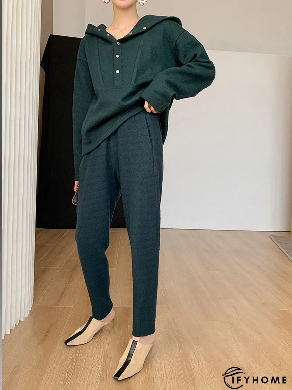 Long sleeve Casual Regular Fit Hoodie Plain Sweatshirt | IFYHOME