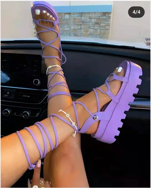 Woman Gladiator Platform Sandal Ladies Ankle Wrap Wedge Female Fashion Lace Up Shoe Women Non Slip Women's Footwear Plus Size 43