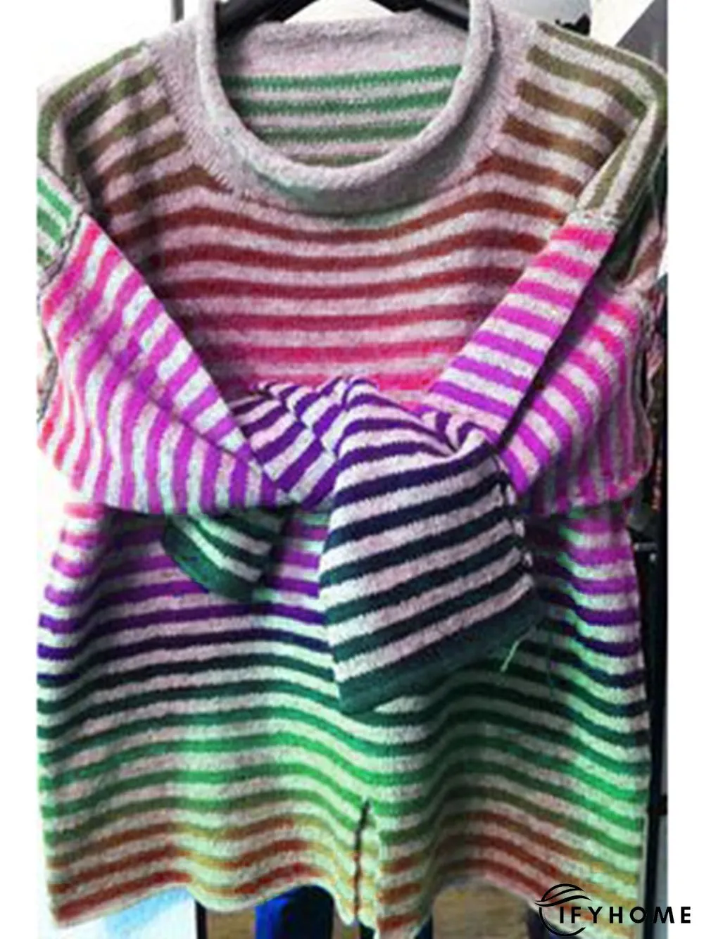 Striped Casual Crew Neck Long Sleeve Knitwear & Sweater | IFYHOME