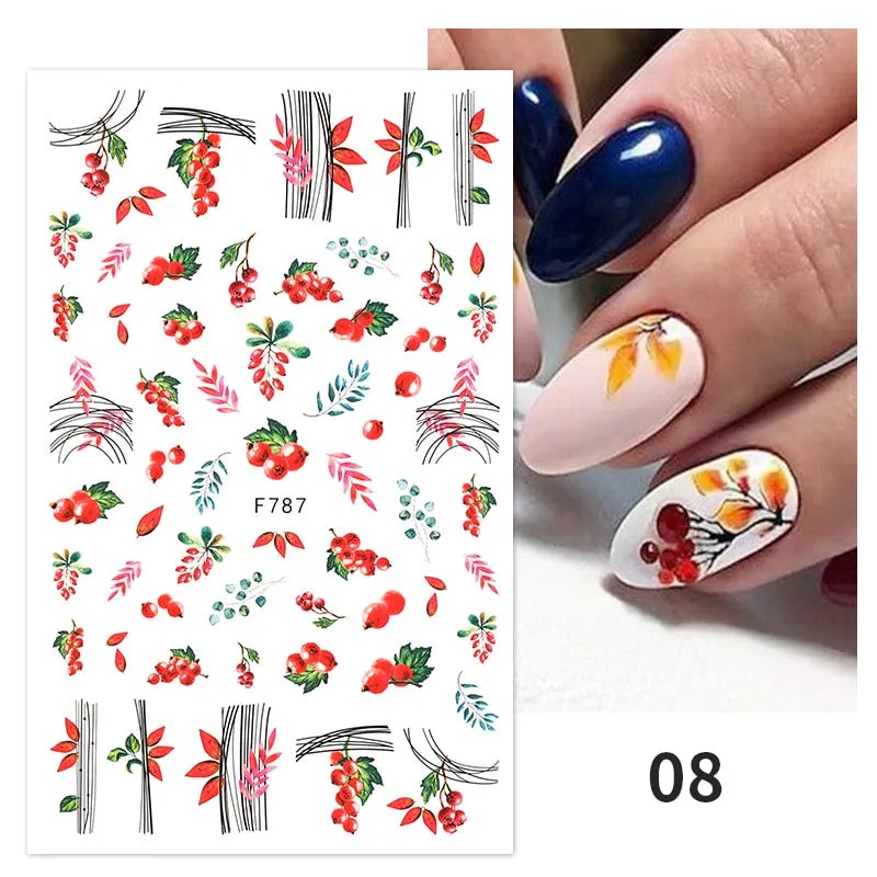 1PC Fall Leaf Flowers Line 3D Nail Sticker Mape Leaves Waves Pattern Decals Slider DIY Nail Art Decoration Wraps For Manicures-Nail Inspo