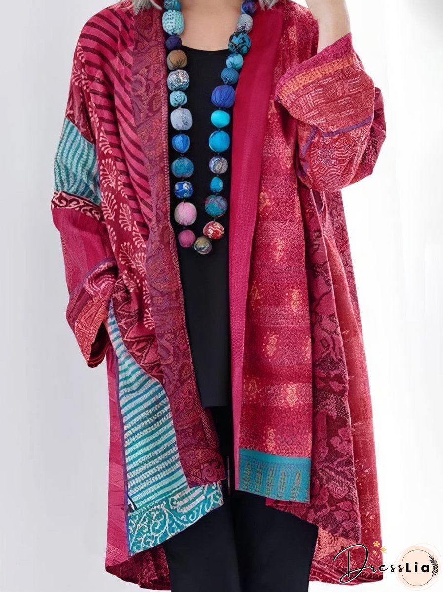 Red and Teal Patchwork Cardigan