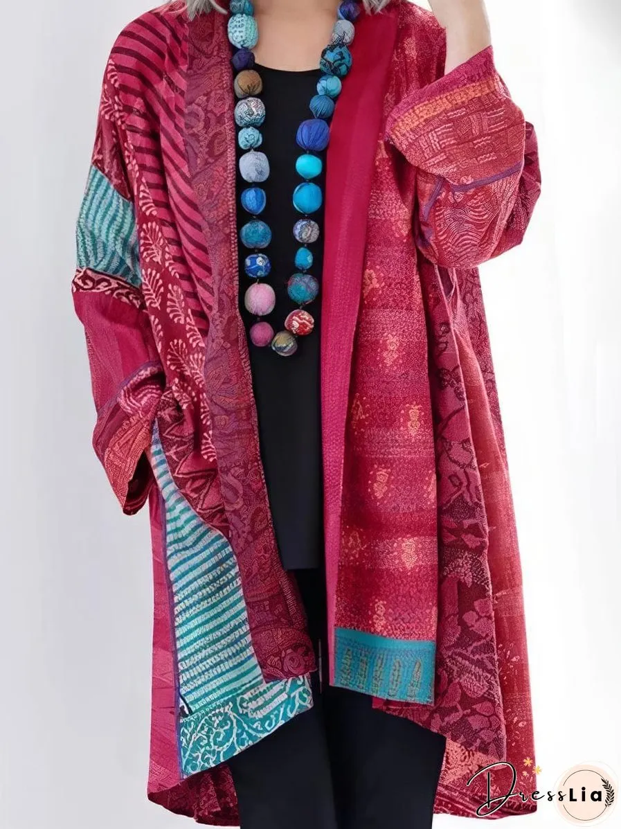 Red and Teal Patchwork Cardigan