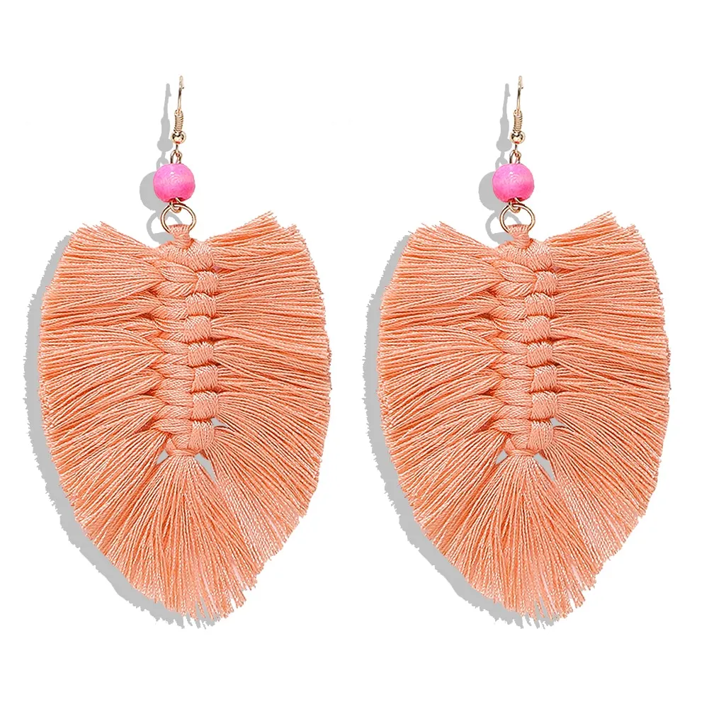 Dvacaman 2020 New Design Bohemian Leaf Shape Tassel Earrings For Women Fashion Weave Macrame Cotton Thread Earrings Drop Jewelry