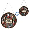 (US Local)DIY Outdoor Fishing Diamond Art Pendant Window Hanging Art for Home