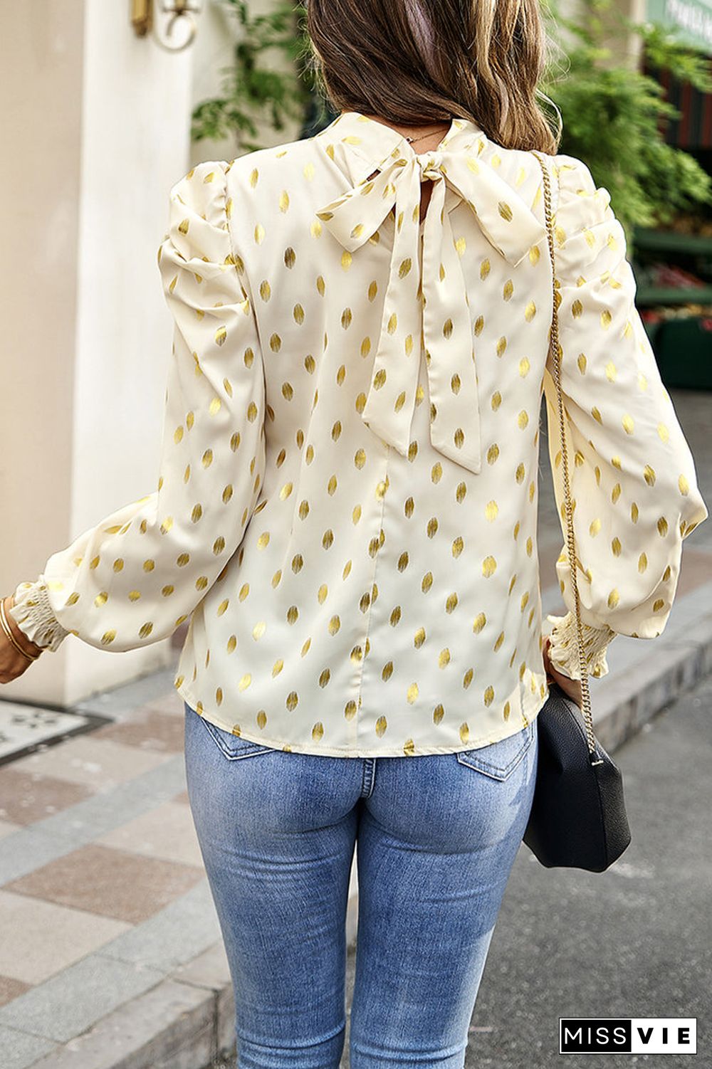 Elegant Polka Dot Fold Half A Turtleneck Tops