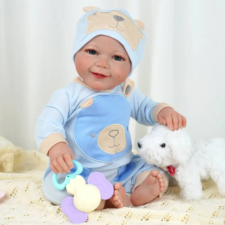 [50 % OFF]Babeside Smiling Reborn Baby Asher 20'' Newborn Boy with Crawl Suit 3Pcs set Best Gift for Kids