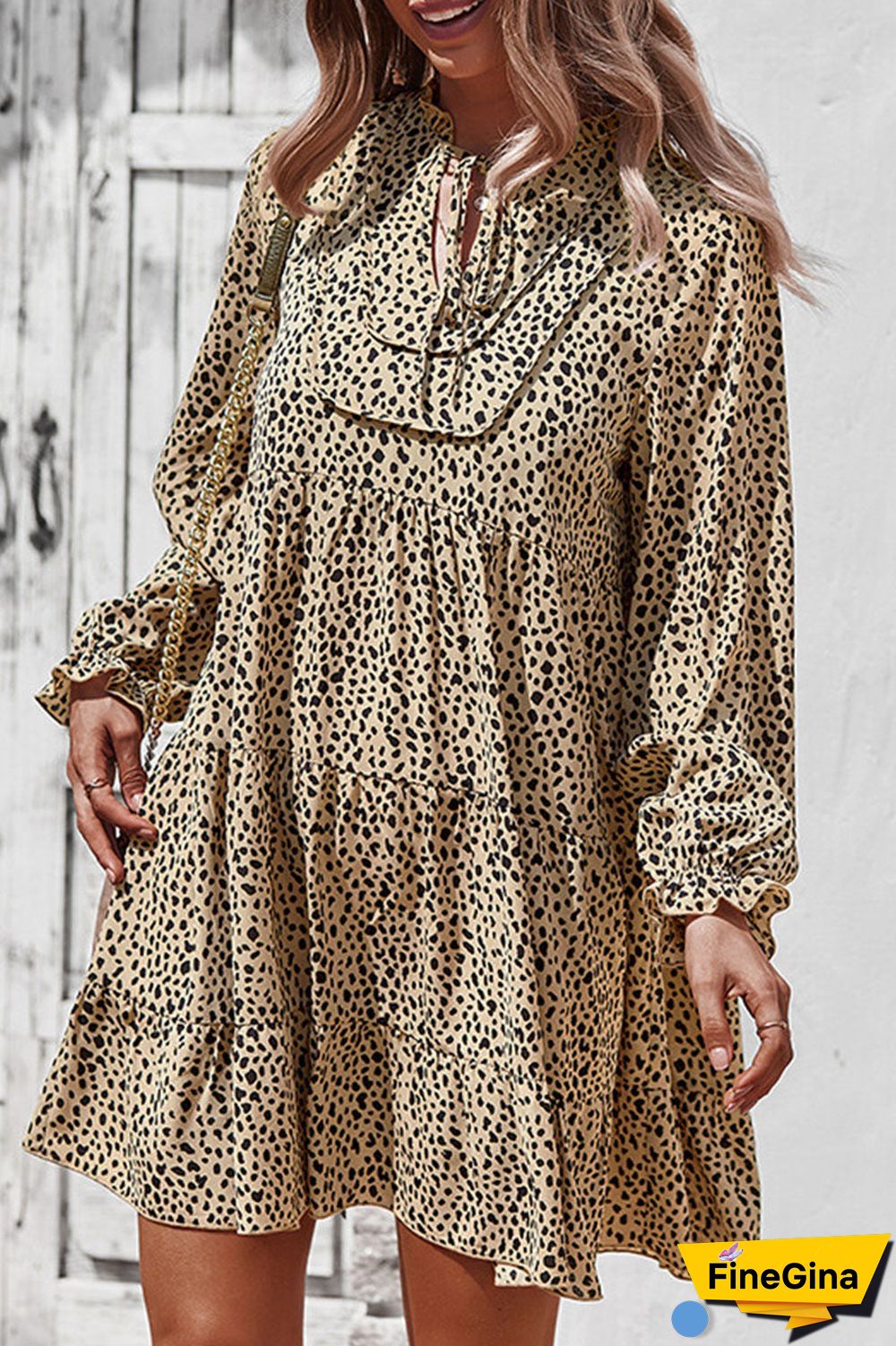 Fashion Street Print Split Joint V Neck A Line Dresses