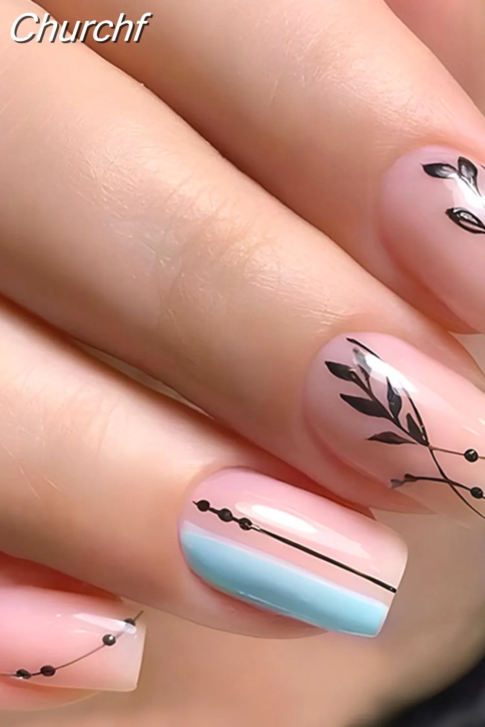 Churchf White Black Short False Nails with Rhinestone Design Fake Nails Press on Nails Acrylic Full Cover Nail Art Tips 1020-0-Nail Inspo