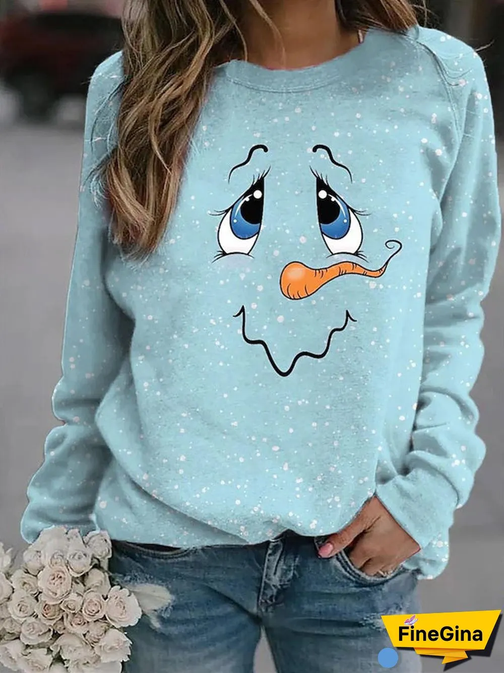 Women's Christmas Graphic Solid Color Scoop Neck Long Sleeve Top
