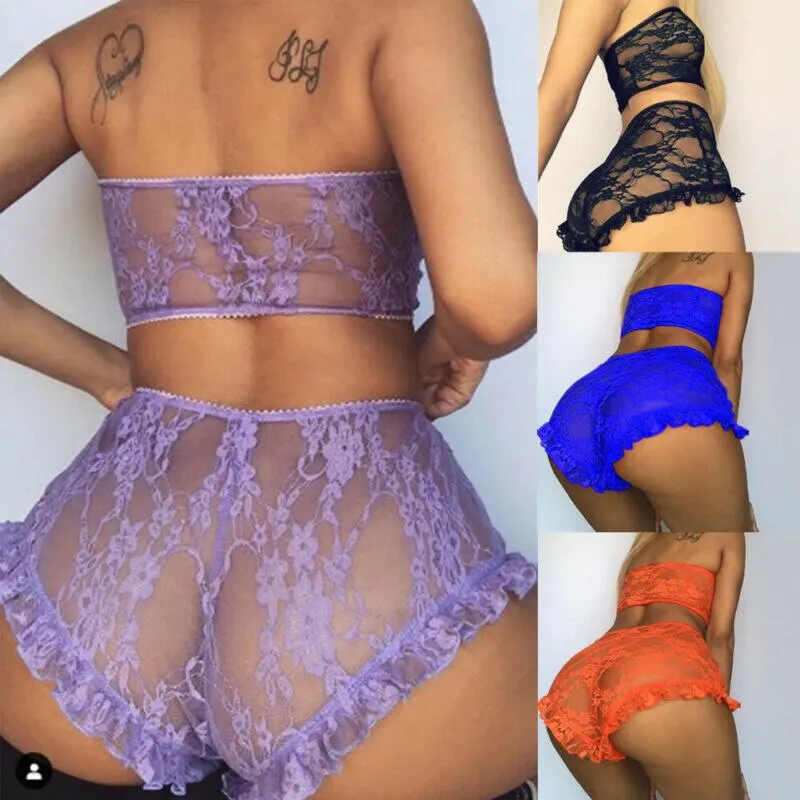 2pcs/Set Women Lace Sexy Lingerie Nightwear Babydoll G-string Underwear Set Sleepwear