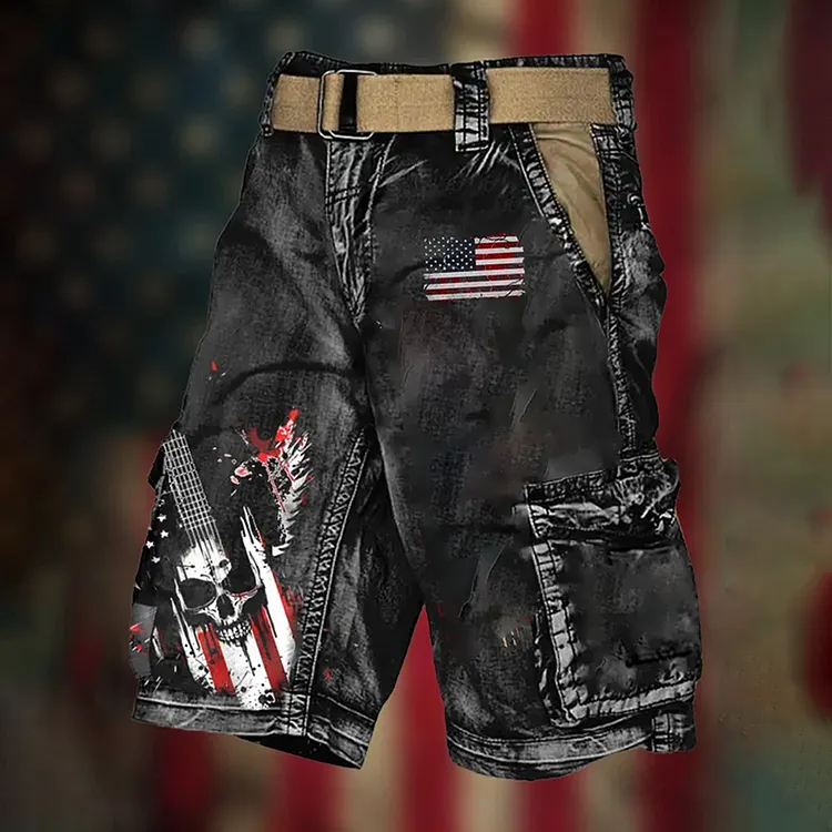 Men's Retro Flag Independence Day Print Cargo Shorts