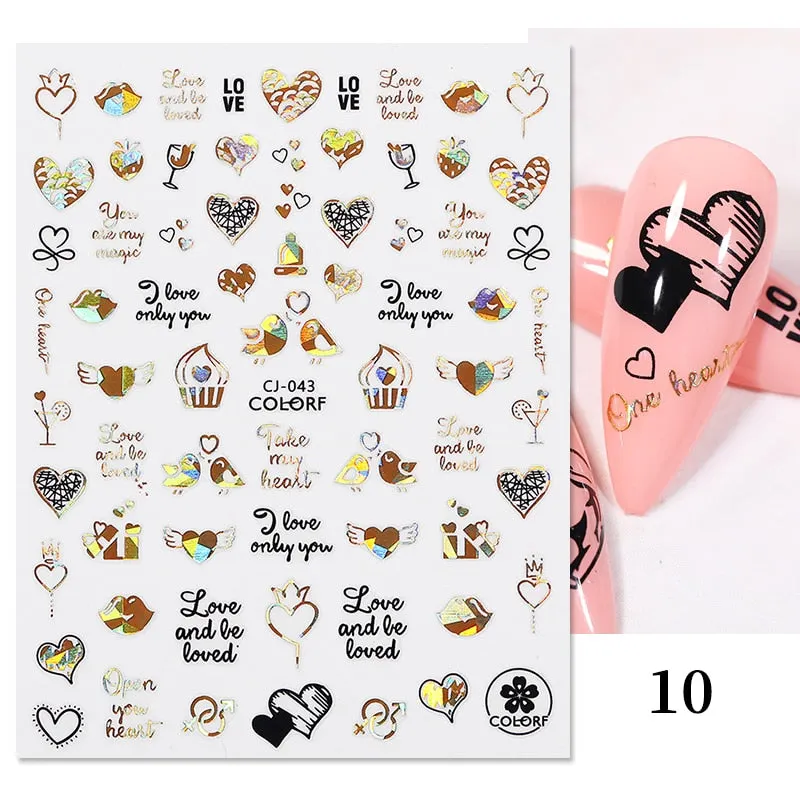 1 Pc 3D Nail Stickers Leaves Sliders for Nails Gold White Bronzing Flowers Gradient Adhesive Sticker Nail Design Art Decorations-Nail Inspo