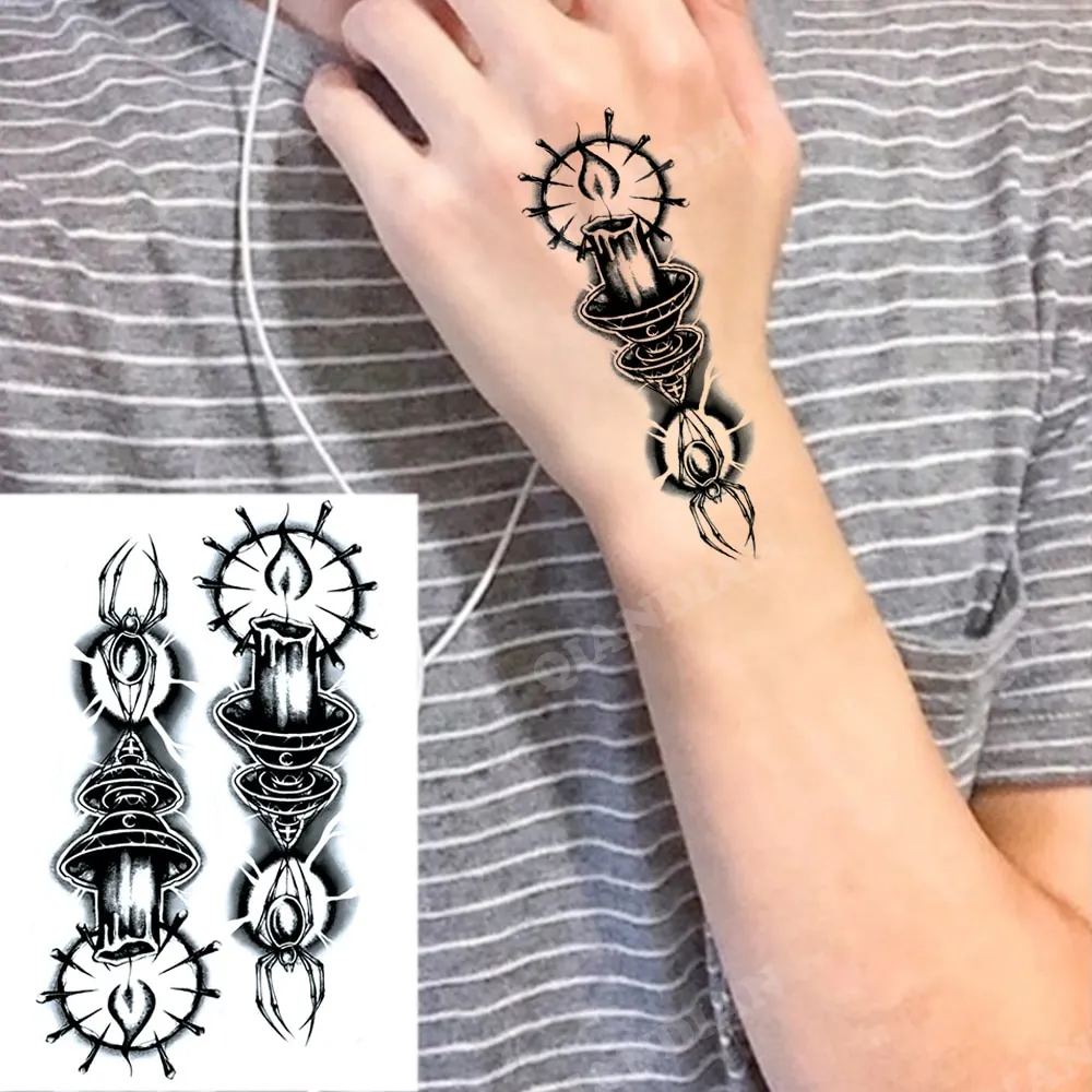 Sdrawing Temporary Tattoo Stickers Butterfly Snake Rose Flower Gun Dark Flash Small Women Body Art Wrist Neck Fake Tattoos Men
